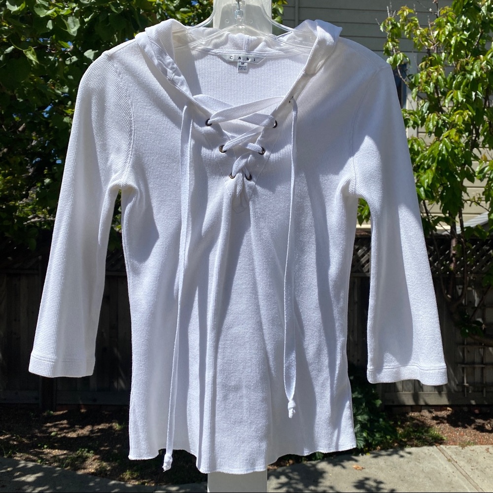 Cabi Waffle Hooded White Tee Style #493 Medium